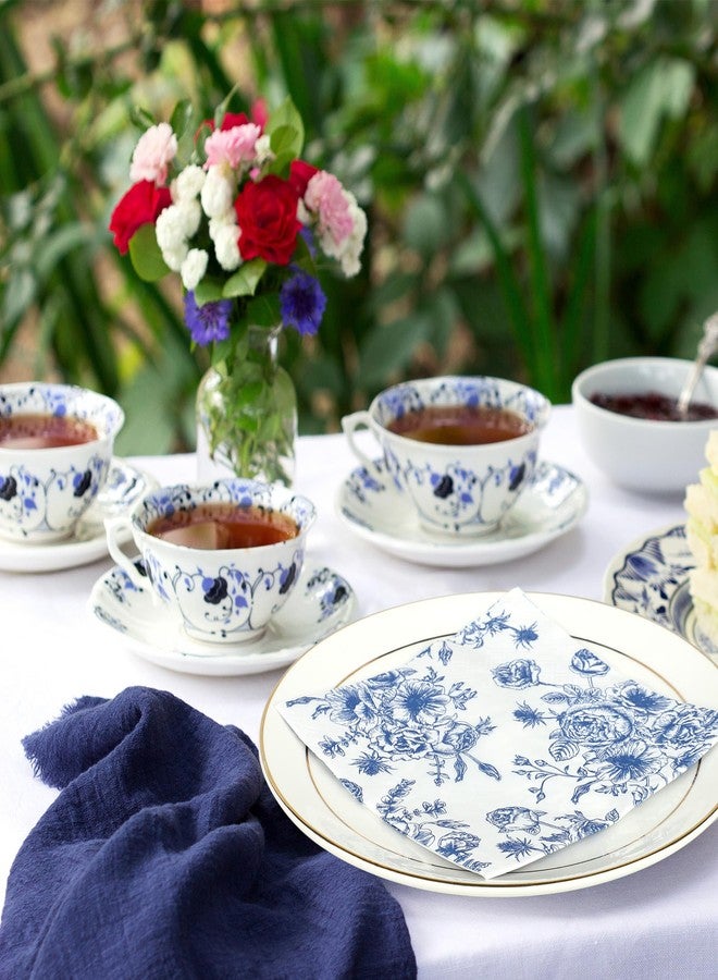 peony man 50 PCS Blue Floral Cocktail Napkins Blue and White Flower Paper Napkins 3-Ply Disposable Flowers Beverage Napkin for Wedding Bridal Shower Birthday Baby Shower Party Supplies, 5 x 5 Inch - Image 5